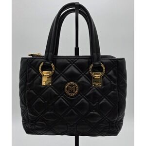 Metrocity Black Quilted Leather‎ Satchel Made In Italy With Gold Hardware #0349